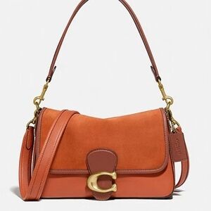 Coach Leather and Suede Convertible Shoulder Bag in Orange & Brown